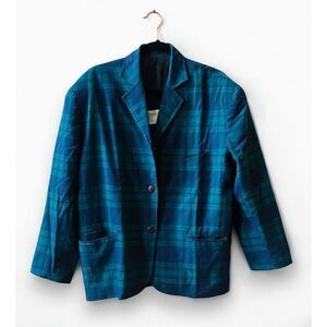 L’atmosphere Tartan Plaid Blazer Sz Small Green Blue Y2K 3 Button Vintage